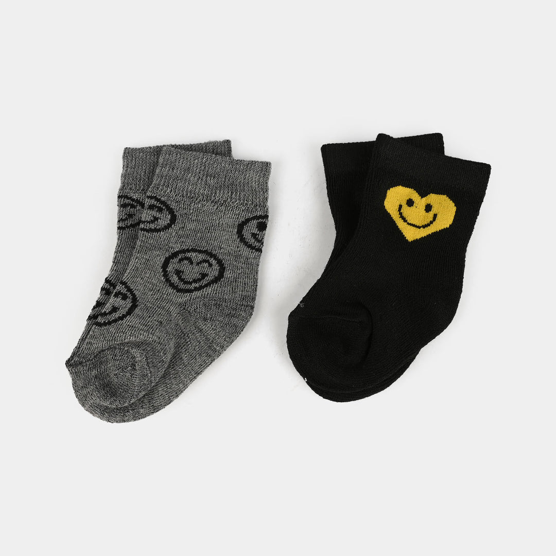 Infant Girls Socks Pack Of 2 Cute Face-Black.Grey