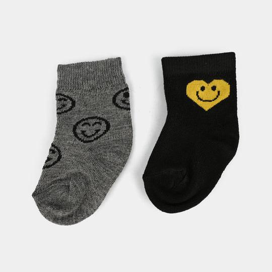 Infant Girls Socks Pack Of 2 Cute Face-Black.Grey