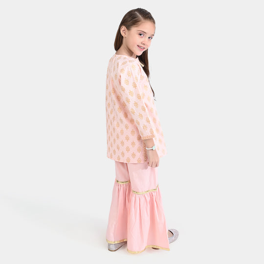 Girls Cotton Poplin 2 PCs Suit Kiran -Bright Pink