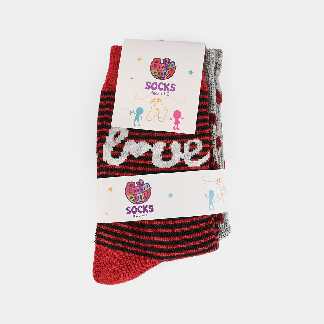 Girls Socks Pack Of 2 Love-1-Red.Grey
