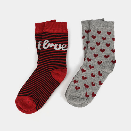 Girls Socks Pack Of 2 Love-1-Red.Grey