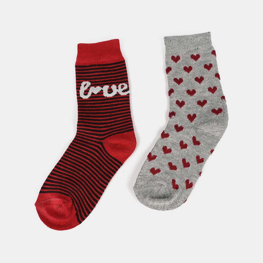 Girls Socks Pack Of 2 Love-1-Red.Grey