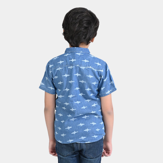 Boys Denim rigid Shirt H/S Sharks-MD. Blue