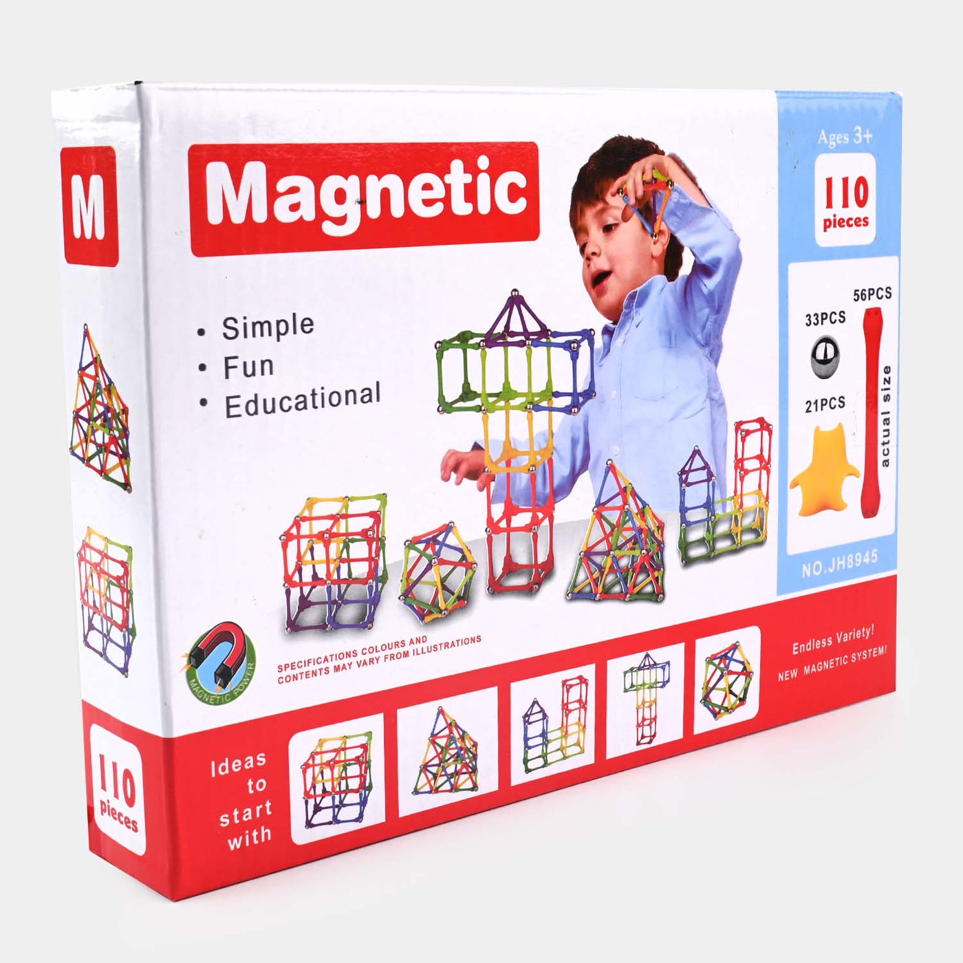Magnetic Sticks in Endless Variety New Magnetic System- Magnetic Blocks 110 Pieces