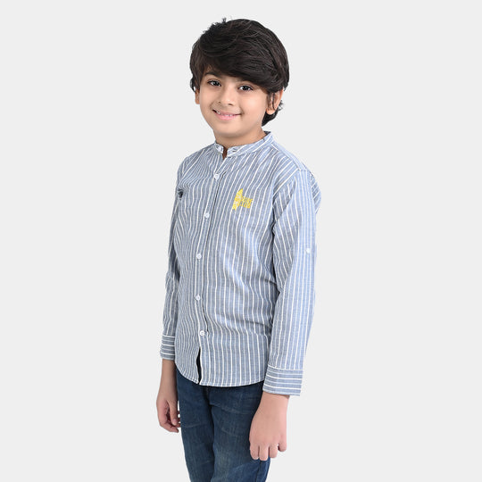 Boys Cotton Casual Shirt F/S Surf Club-Grey/White