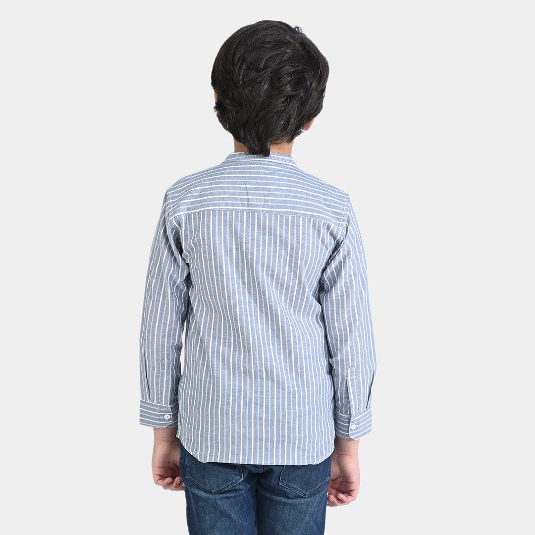 Boys Cotton Casual Shirt F/S Surf Club-Grey/White