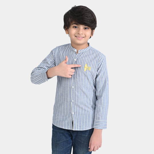 Boys Cotton Casual Shirt F/S Surf Club-Grey/White