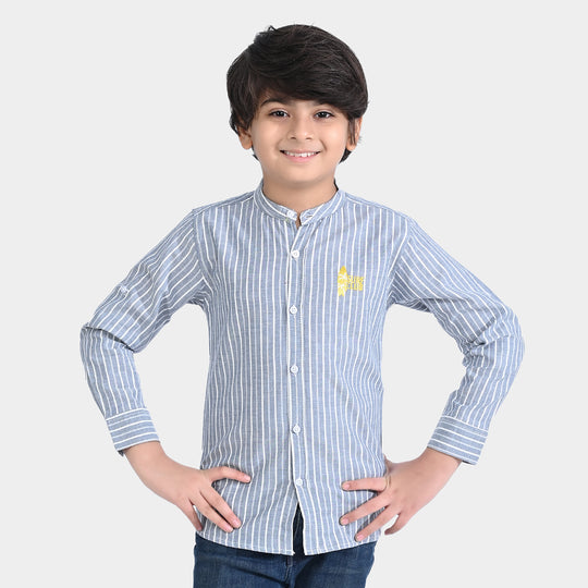 Boys Cotton Casual Shirt F/S Surf Club-Grey/White