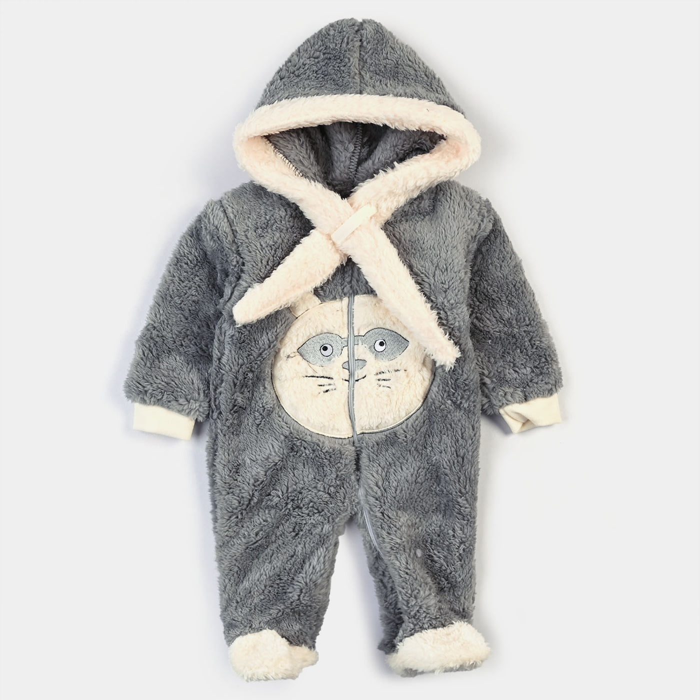 Infant Boys Velour Panda Romper - Grey