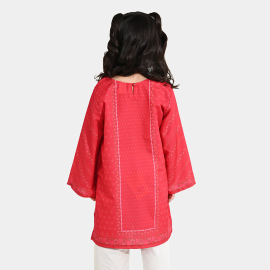 Girls Poly Twill Printed Kurti - Shocking Pink