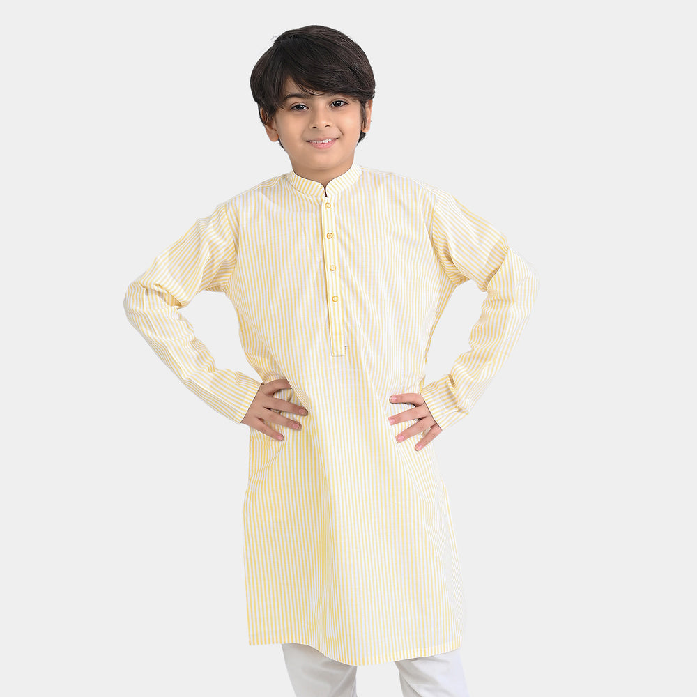 Boys Yarn Dyed Printed Kurta -Yellow