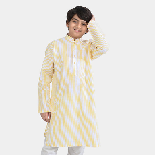 Boys Yarn Dyed Printed Kurta -Yellow