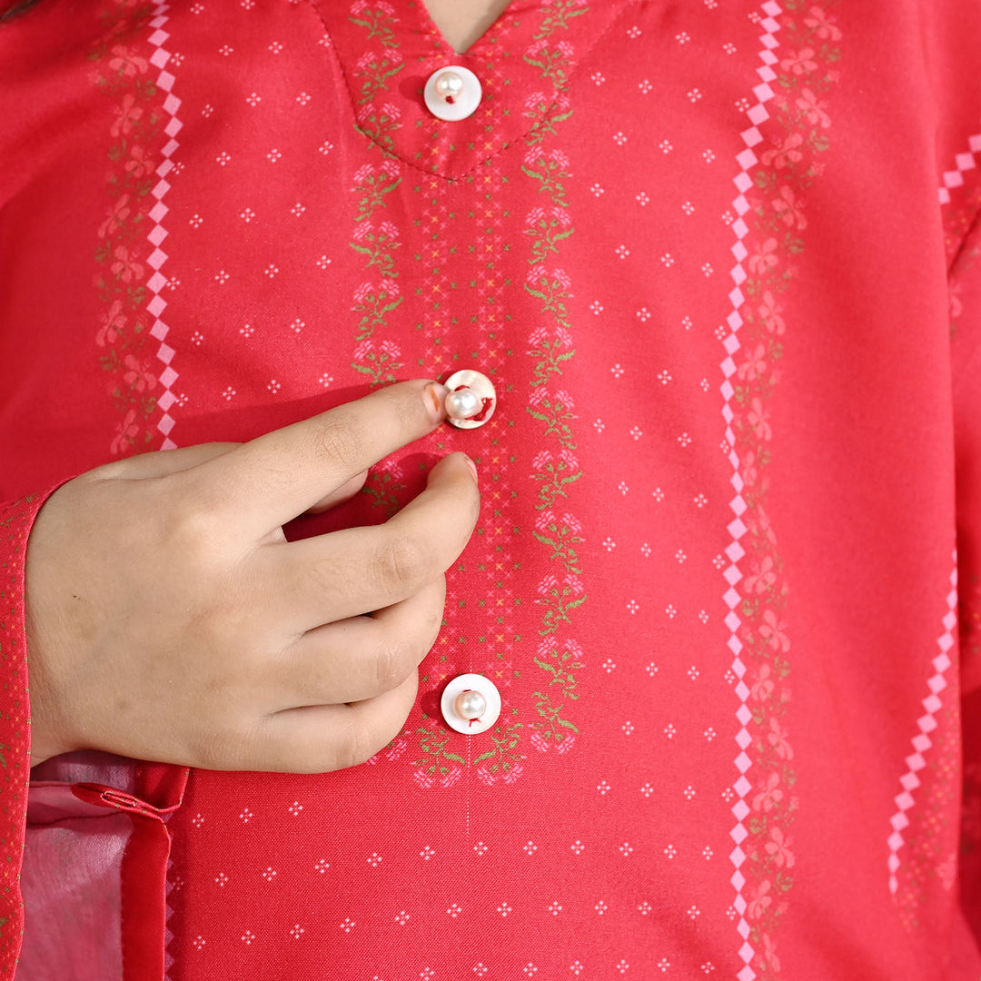 Girls Poly Twill Printed Kurti - Shocking Pink