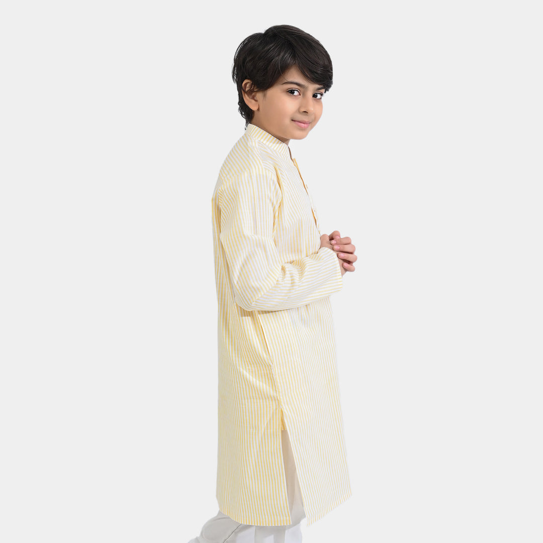 Boys Yarn Dyed Printed Kurta -Yellow