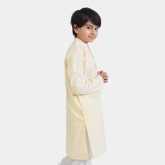 Boys Yarn Dyed Printed Kurta -Yellow