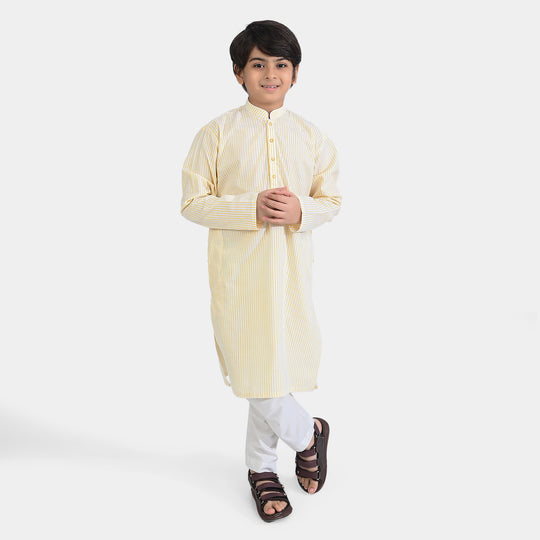 Boys Yarn Dyed Printed Kurta -Yellow