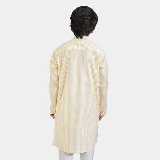 Boys Yarn Dyed Printed Kurta -Yellow