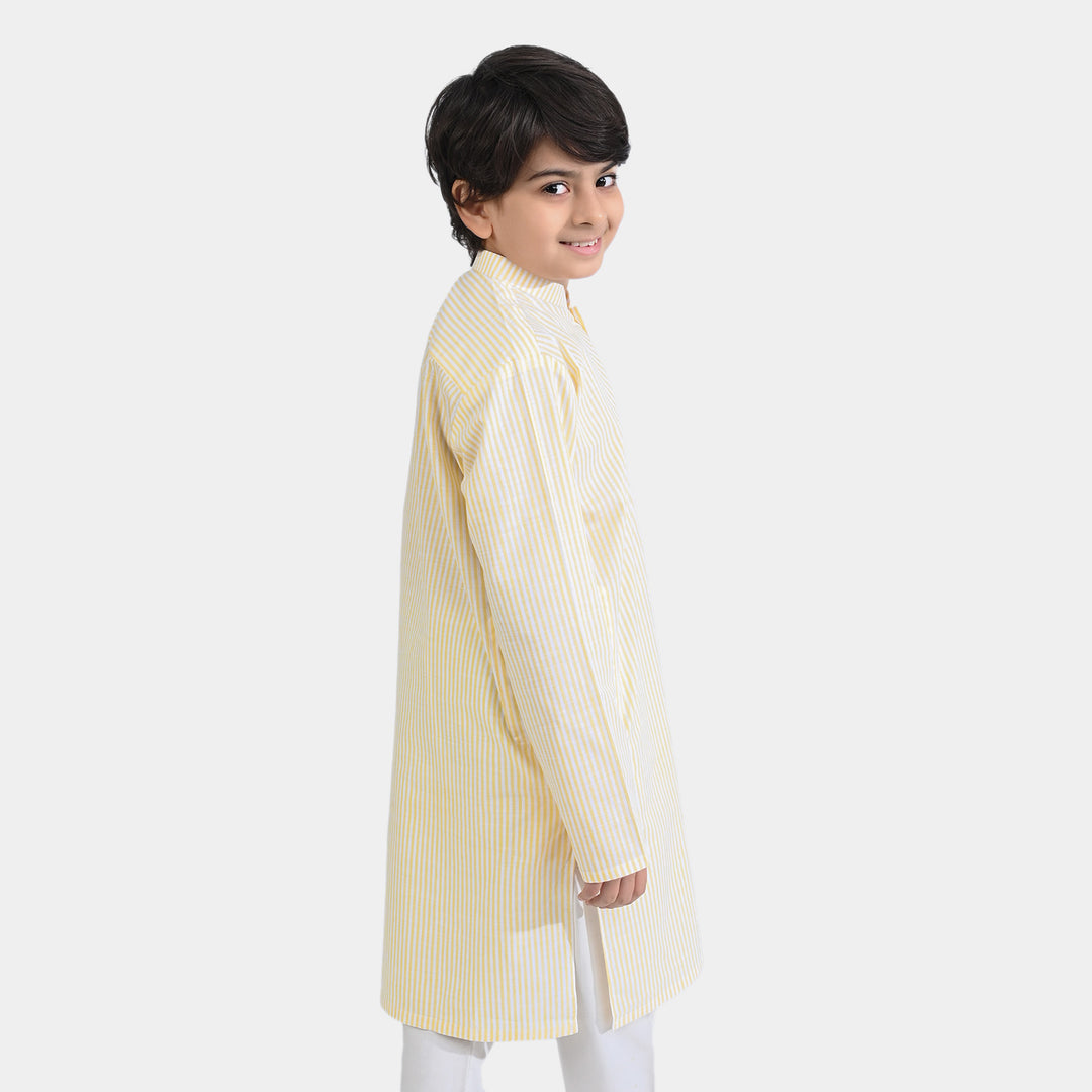 Boys Yarn Dyed Printed Kurta -Yellow