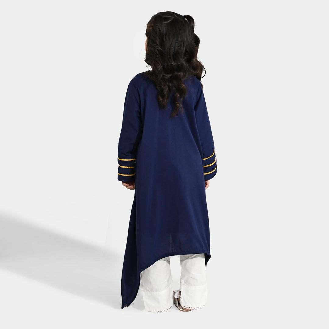Girls Poly Cambric Embroidered Kurti (Dira E-Noor) - Navy Blue