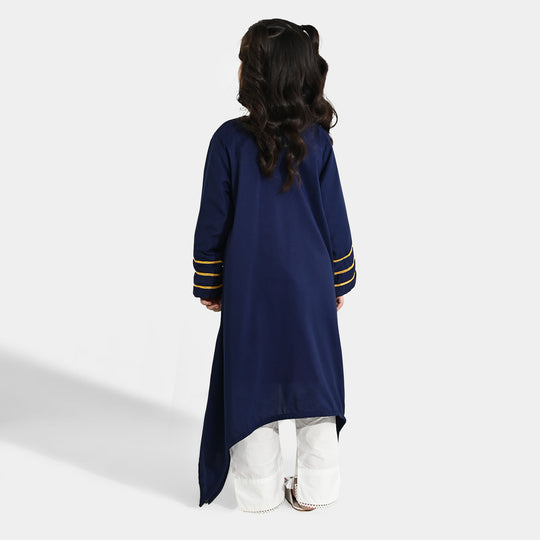 Girls Poly Cambric Embroidered Kurti (Dira E-Noor) - Navy Blue