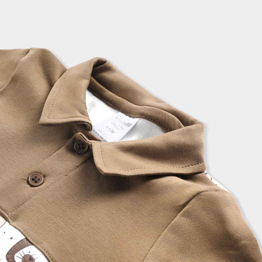 Infant Boys Cotton Interlock Romper-L.BROWN