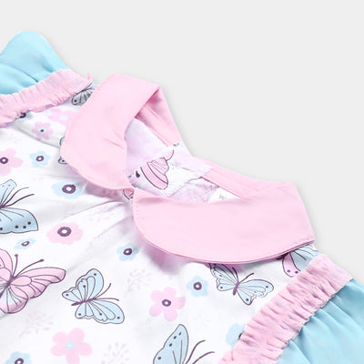 Infant Girls Cotton Interlock Romper-White/Pink