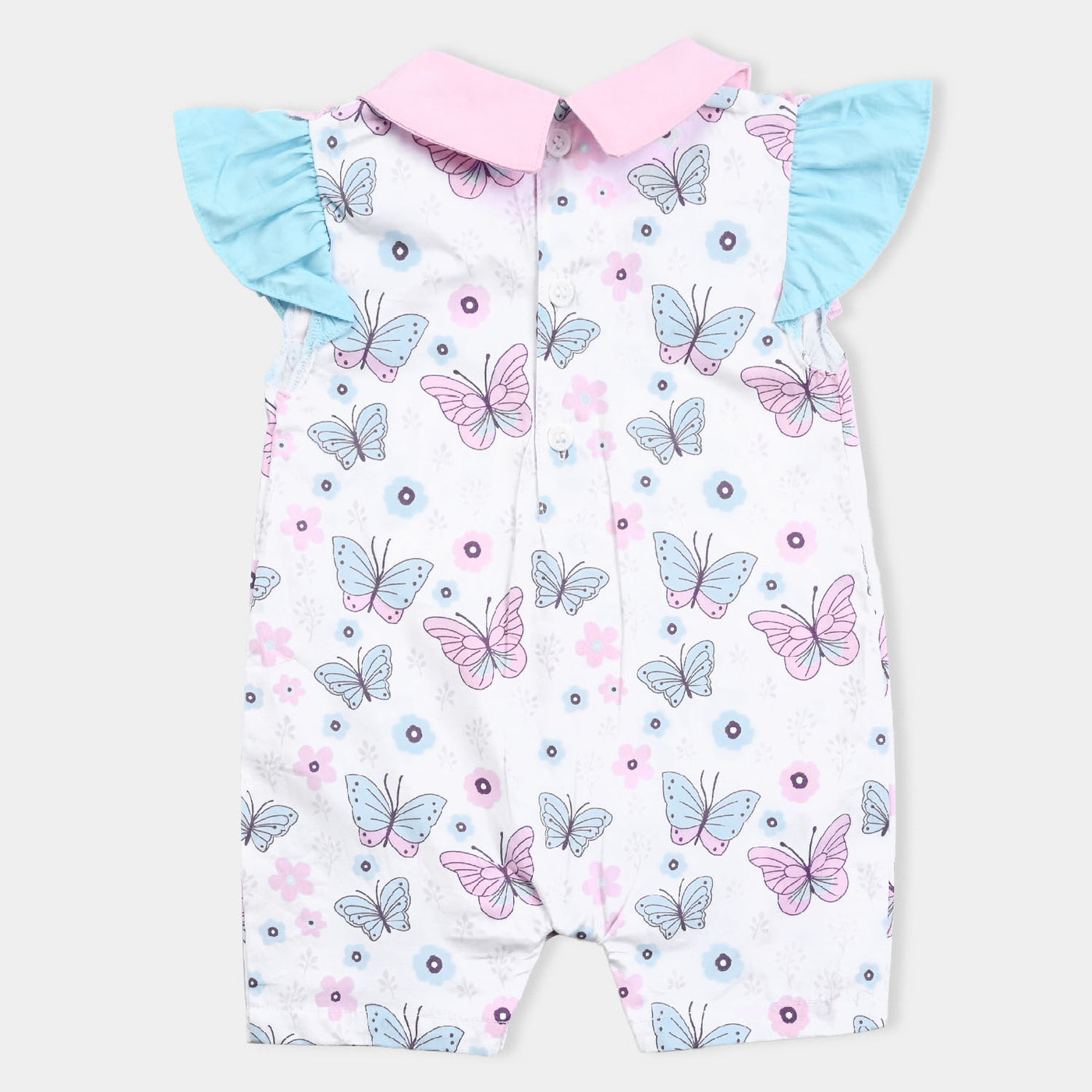 Infant Girls Cotton Interlock Romper-White/Pink