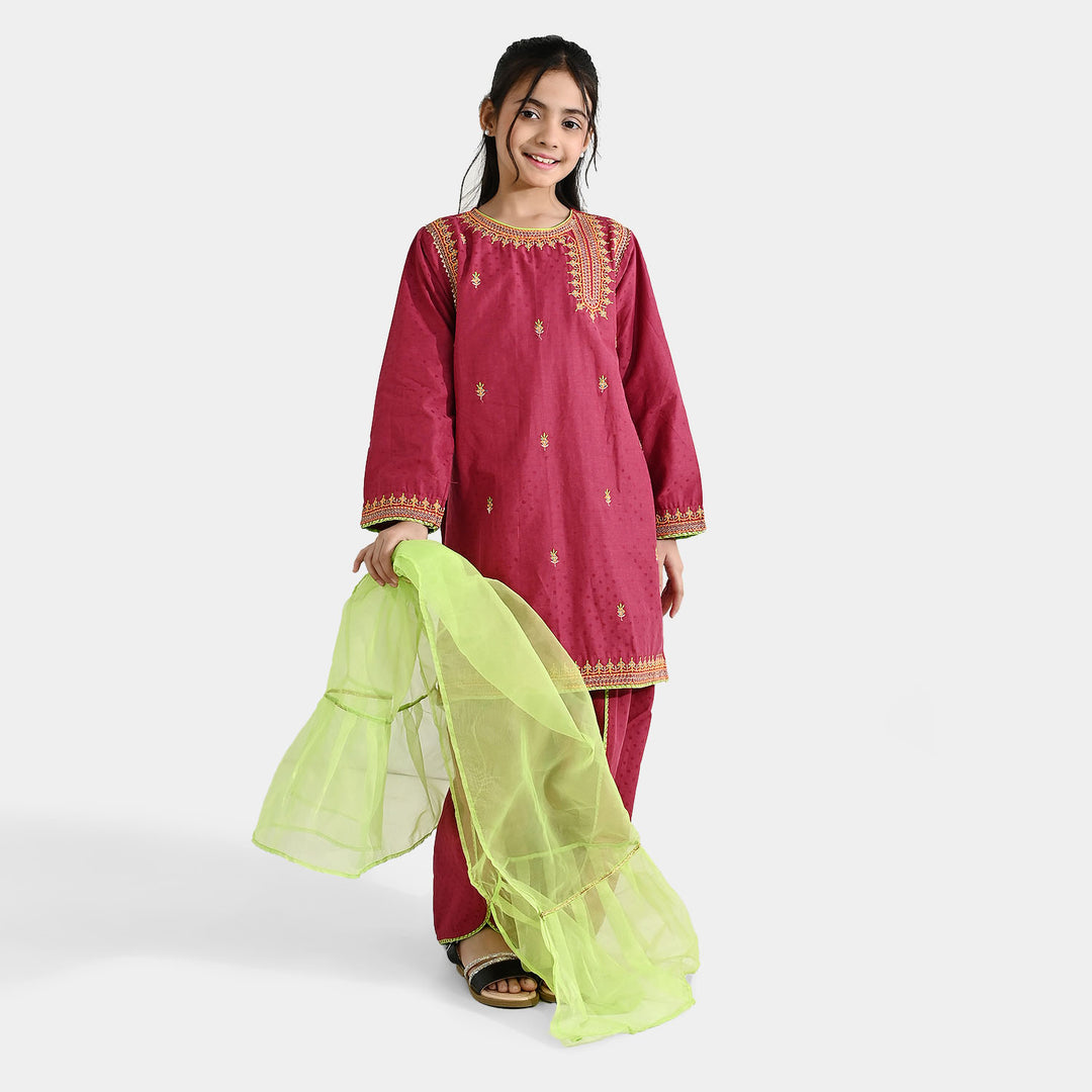 Girls Viscose 3-Piece Set (Falak) - Magenta
