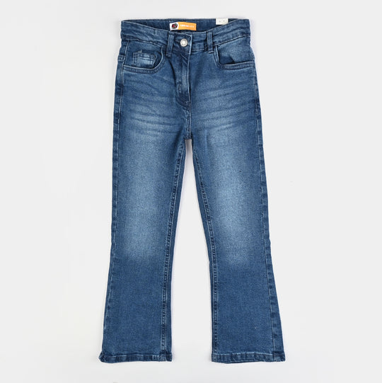 Girls Denim Stretch Pant Basic Flared Fit-Mid Blue