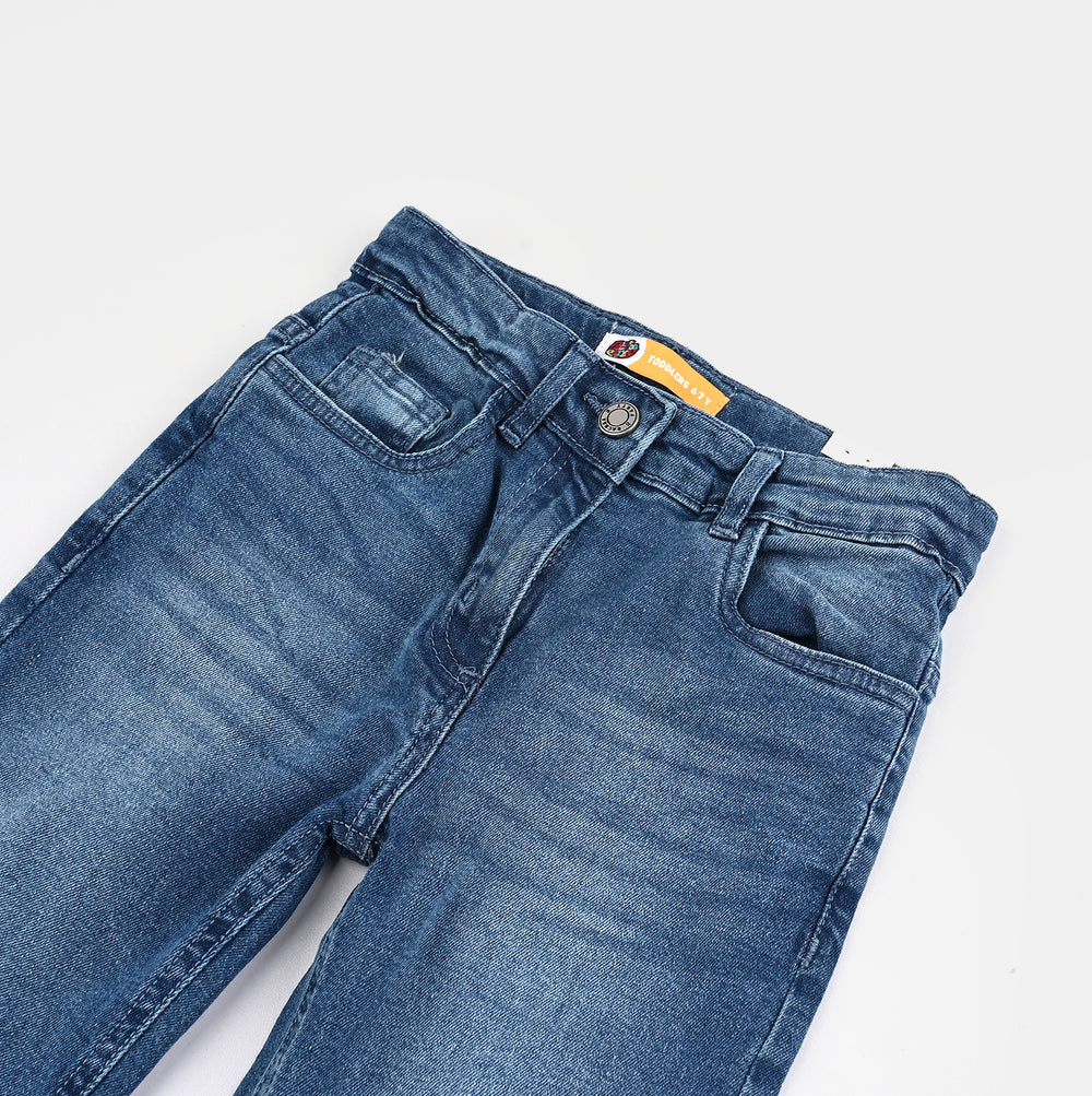 Girls Denim Stretch Pant Basic Flared Fit-Mid Blue