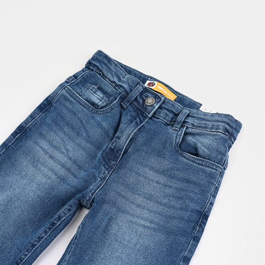 Girls Denim Stretch Pant Basic Flared Fit-Mid Blue