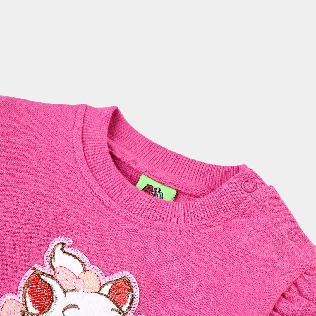 Infants Girls Cotton Terry Sweatshirt Purrfect-Pnk.Pecock