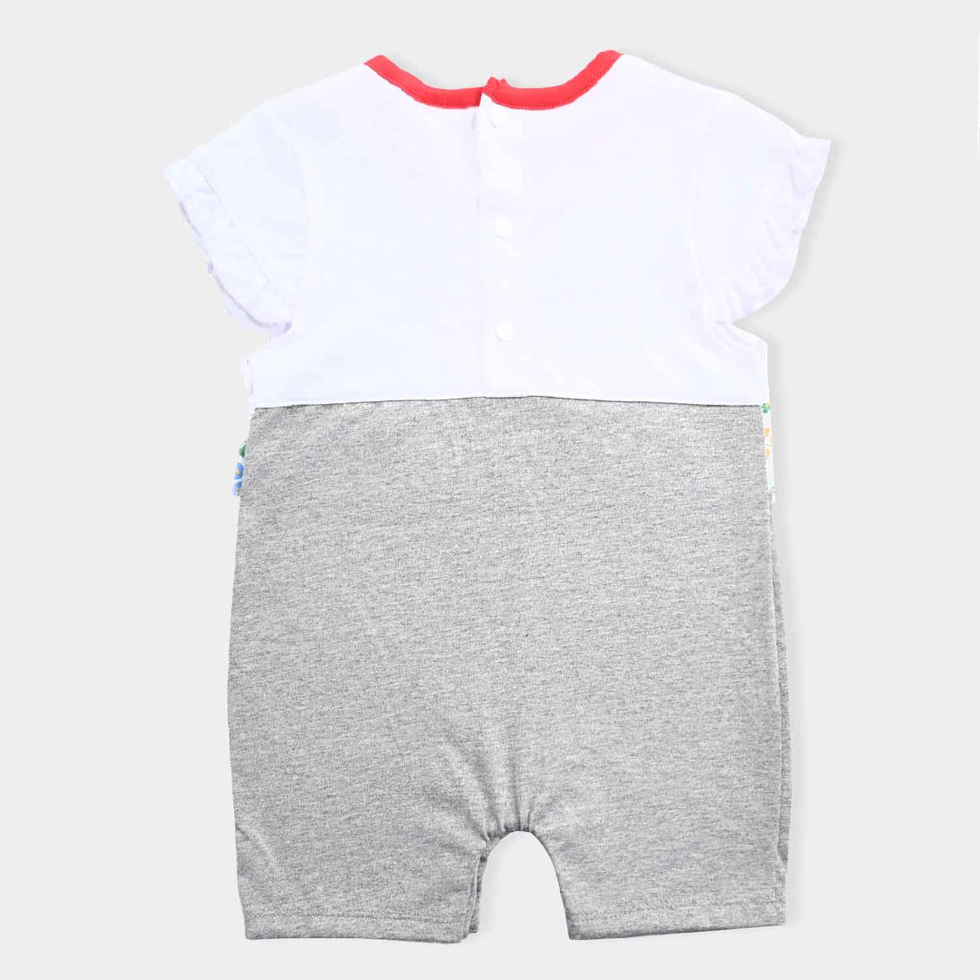 Infant Girls Cotton Interlock Romper-White/Grey
