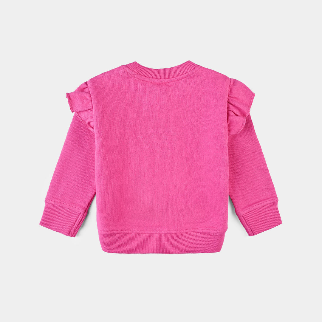 Infants Girls Cotton Terry Sweatshirt Purrfect-Pnk.Pecock