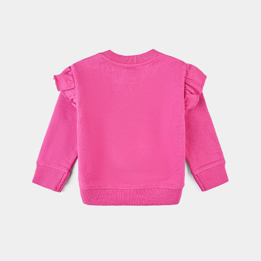 Infants Girls Cotton Terry Sweatshirt Purrfect-Pnk.Pecock