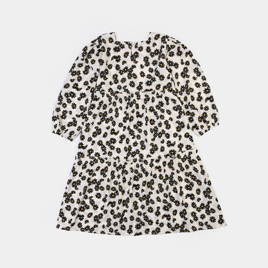 Girls Polyester Printed Frock Retro-Multi