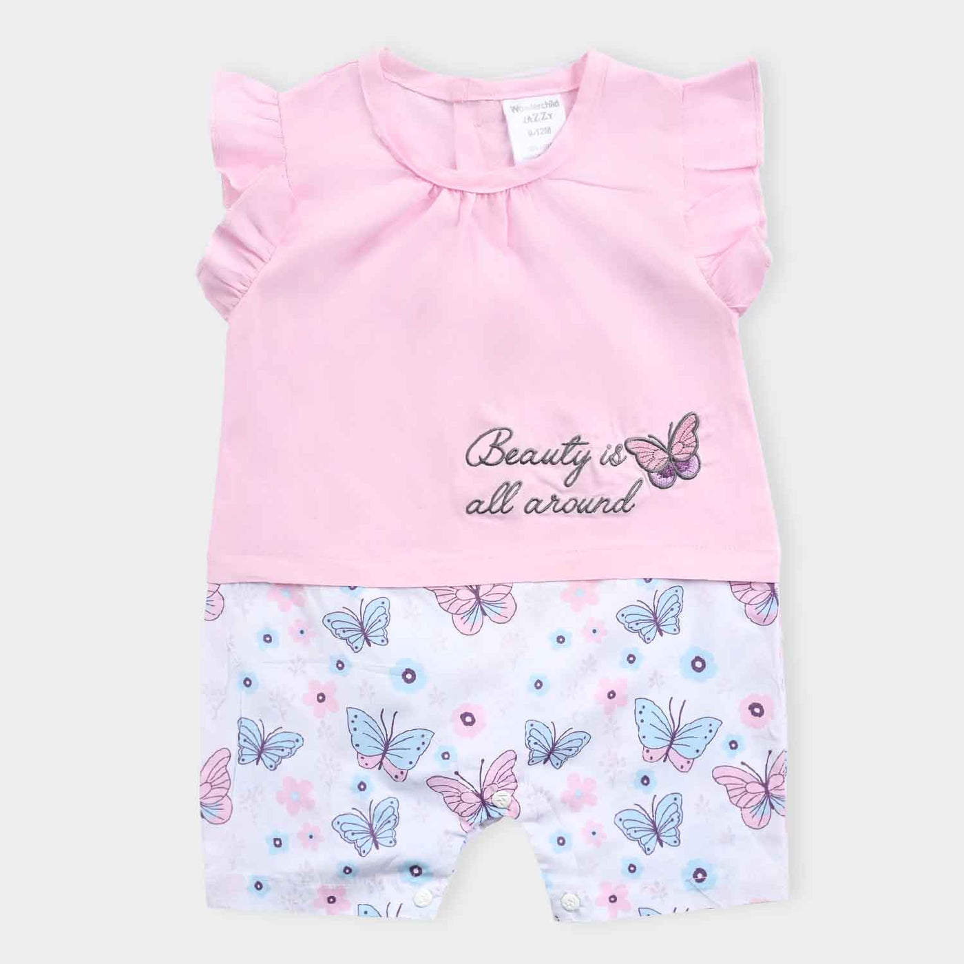 Infant Girls Cotton Interlock Romper-Pink/White