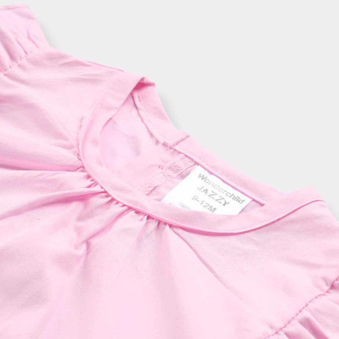 Infant Girls Cotton Interlock Romper-Pink/White