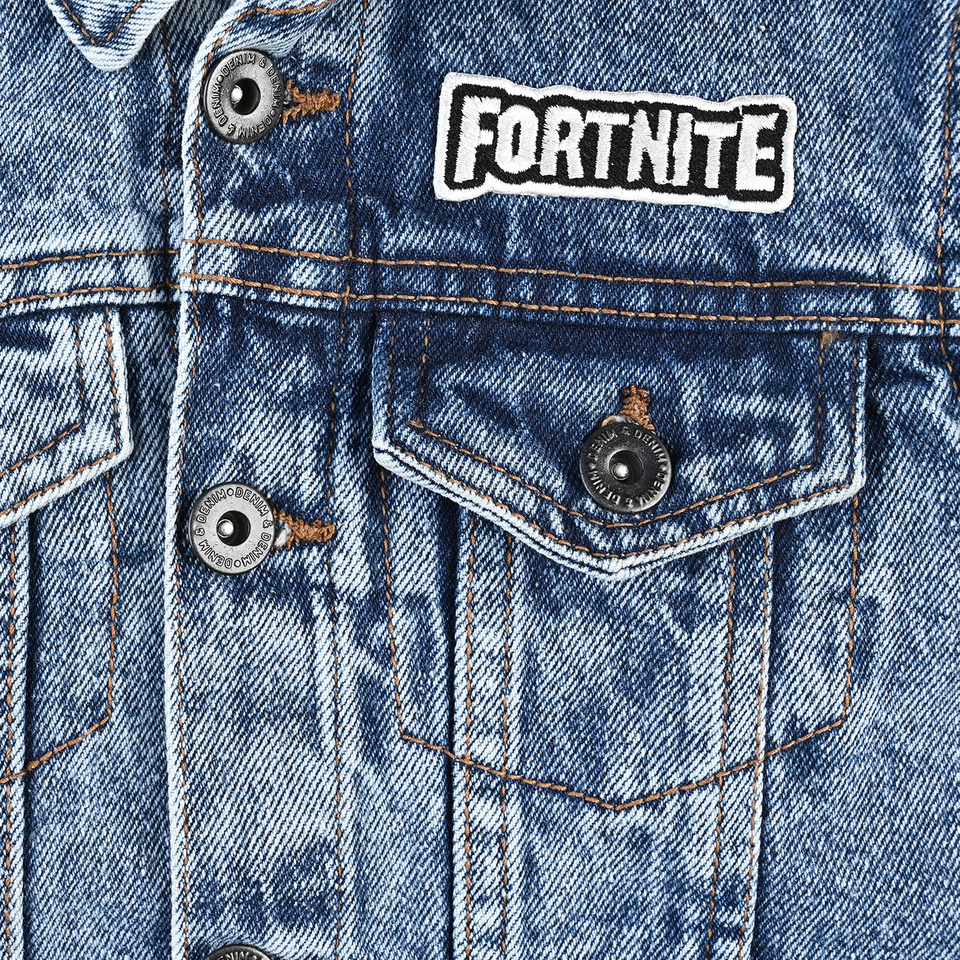 Boys Denim rigid Woven Jacket Fortnite-Mid Blue