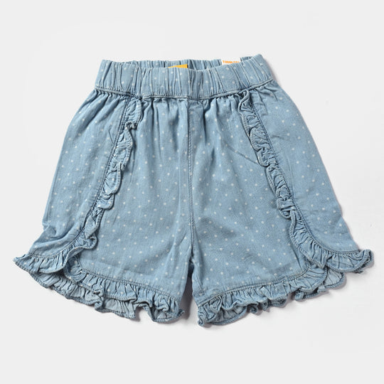 Girls Denim Short Polka Dot-Ice Blue