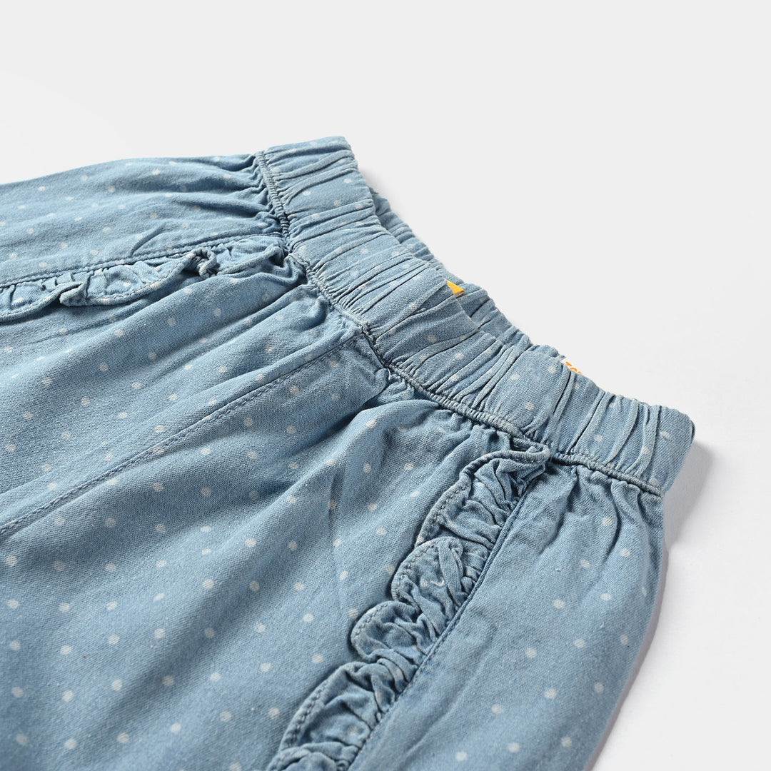 Girls Denim Short Polka Dot-Ice Blue