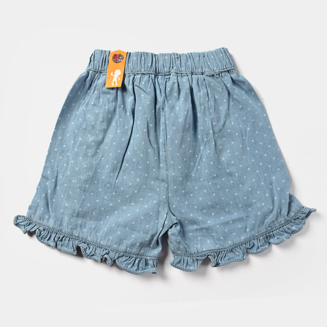 Girls Denim Short Polka Dot-Ice Blue