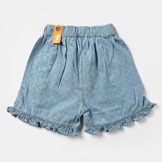 Girls Denim Short Polka Dot-Ice Blue