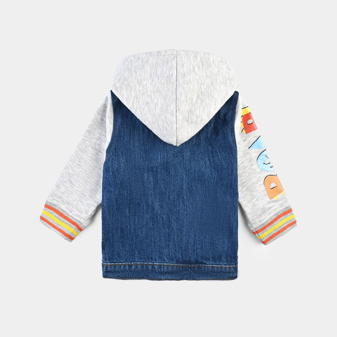 Infant Boys Denim rigid Woven Jacket Dinosaur-Mid.Blue