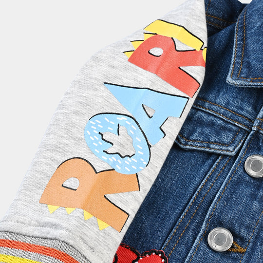 Infant Boys Denim rigid Woven Jacket Dinosaur-Mid.Blue