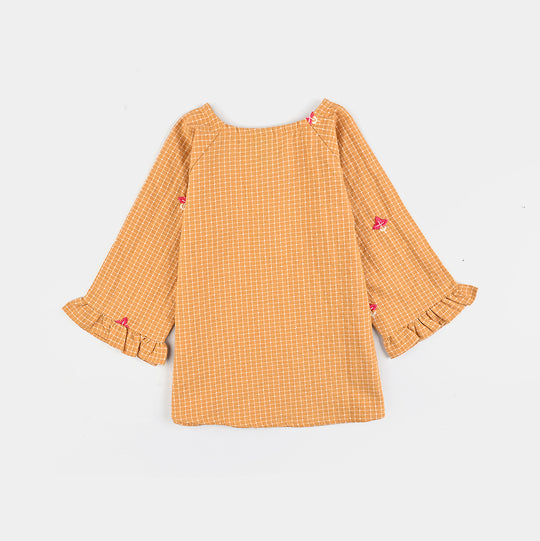 Infant Girls Cotton Emb Top Mustard Checks