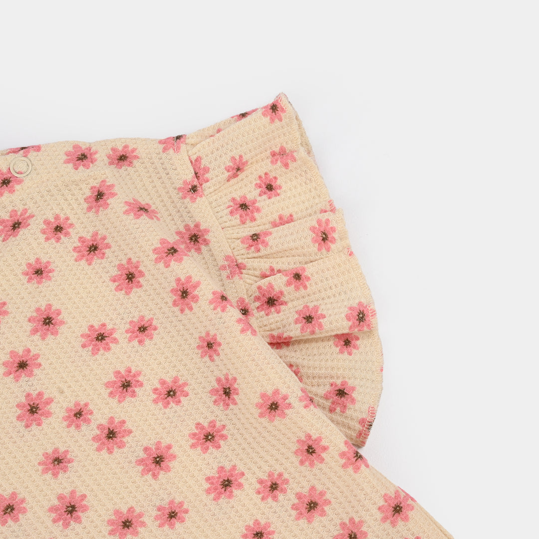 Infant Girls Waffle Suit (Flora) - Peach