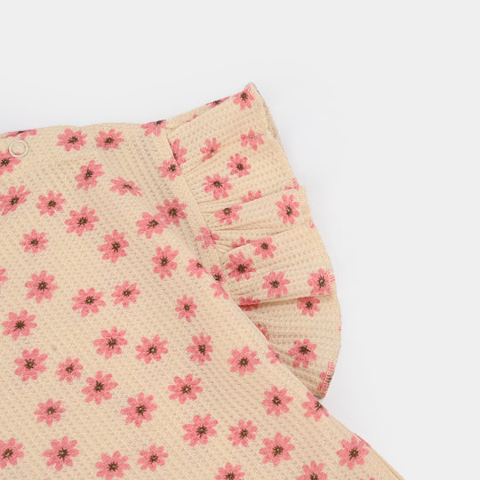 Infant Girls Waffle Suit (Flora) - Peach