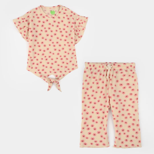 Infant Girls Waffle Suit (Flora) - Peach