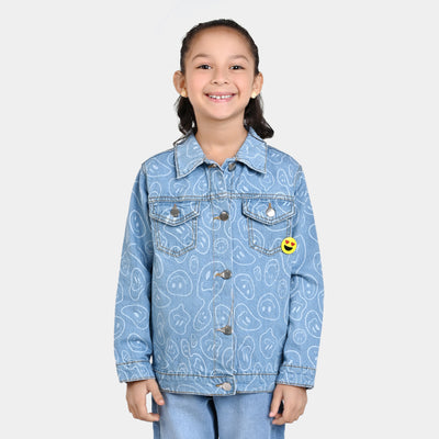 Girls Denim Jacket Smiley-Mid Blue